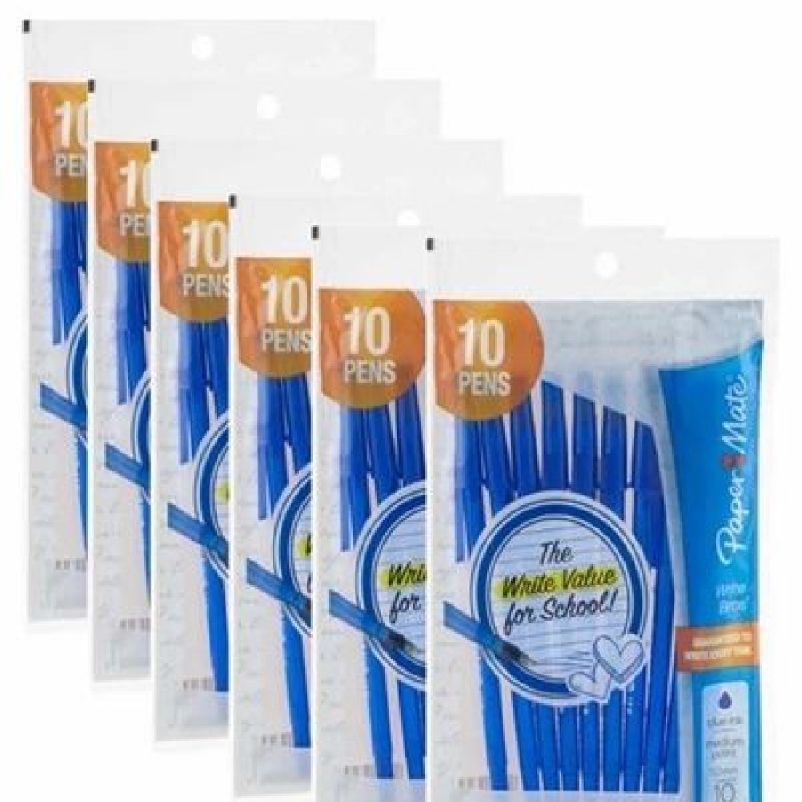 Paper Mate Blue Ink Ball Point Pen 10 6 Packs | * New