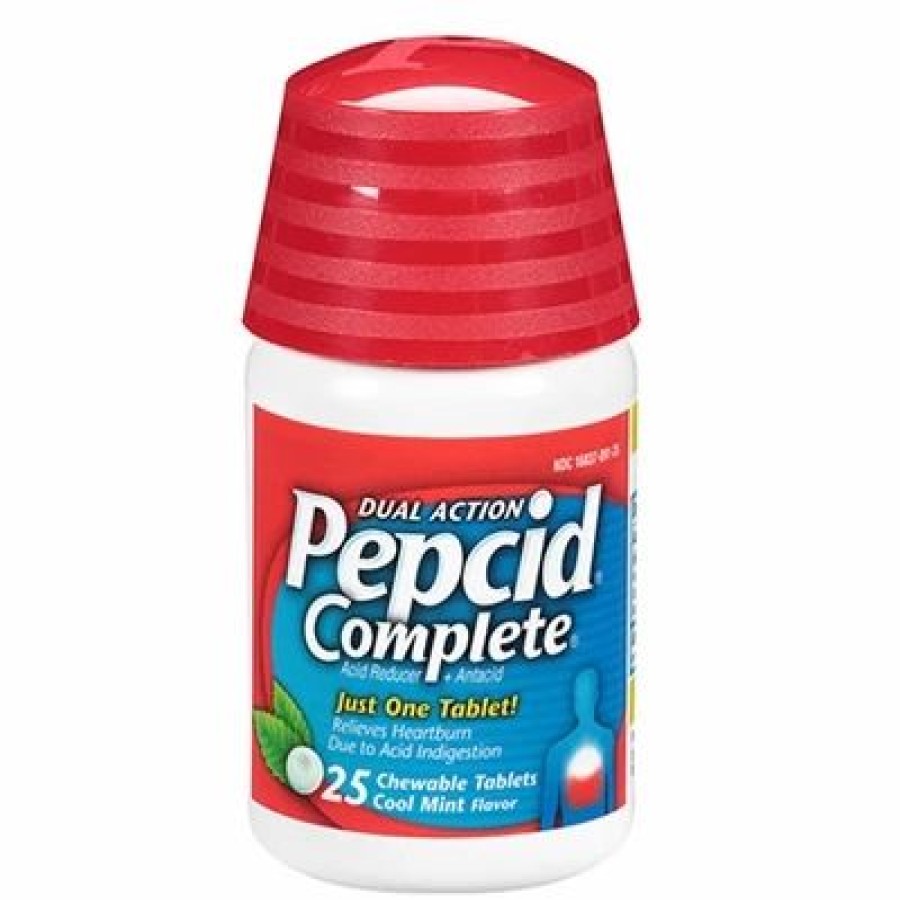 Pepcid Complete Dual Action Cool Mint Flavor 25 Chewable Tablets | * New